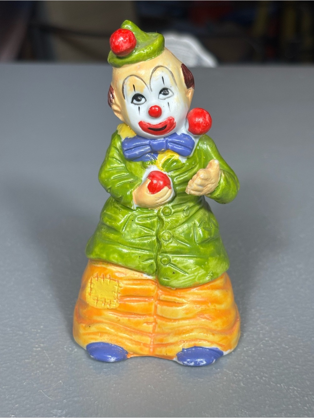 J.S.N.Y. Taiwan Ceramic Clown Bell Figurine Juggling Retro Decor 4.25”